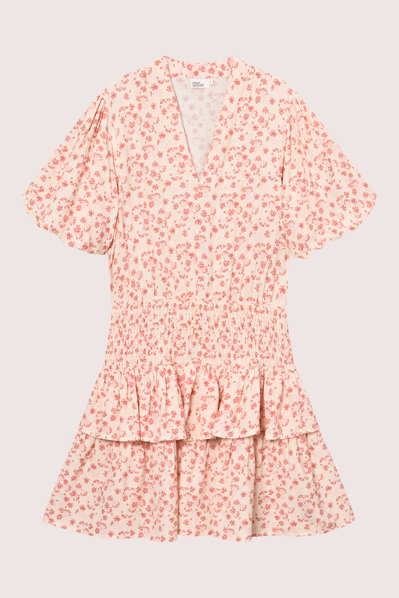 Athilda Smock Dress - Cream Pink Flower