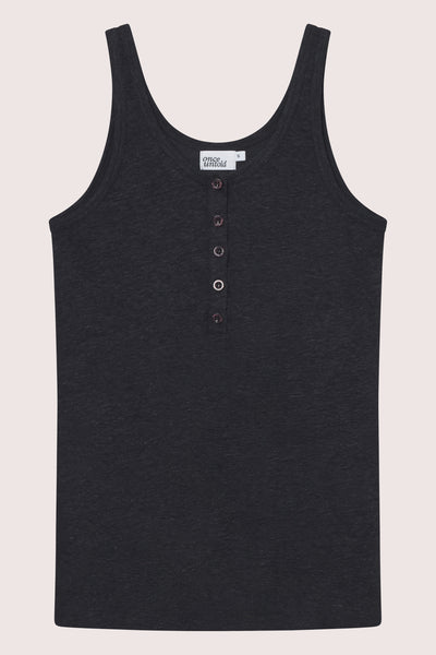 Breeze Button Tank Top - Black