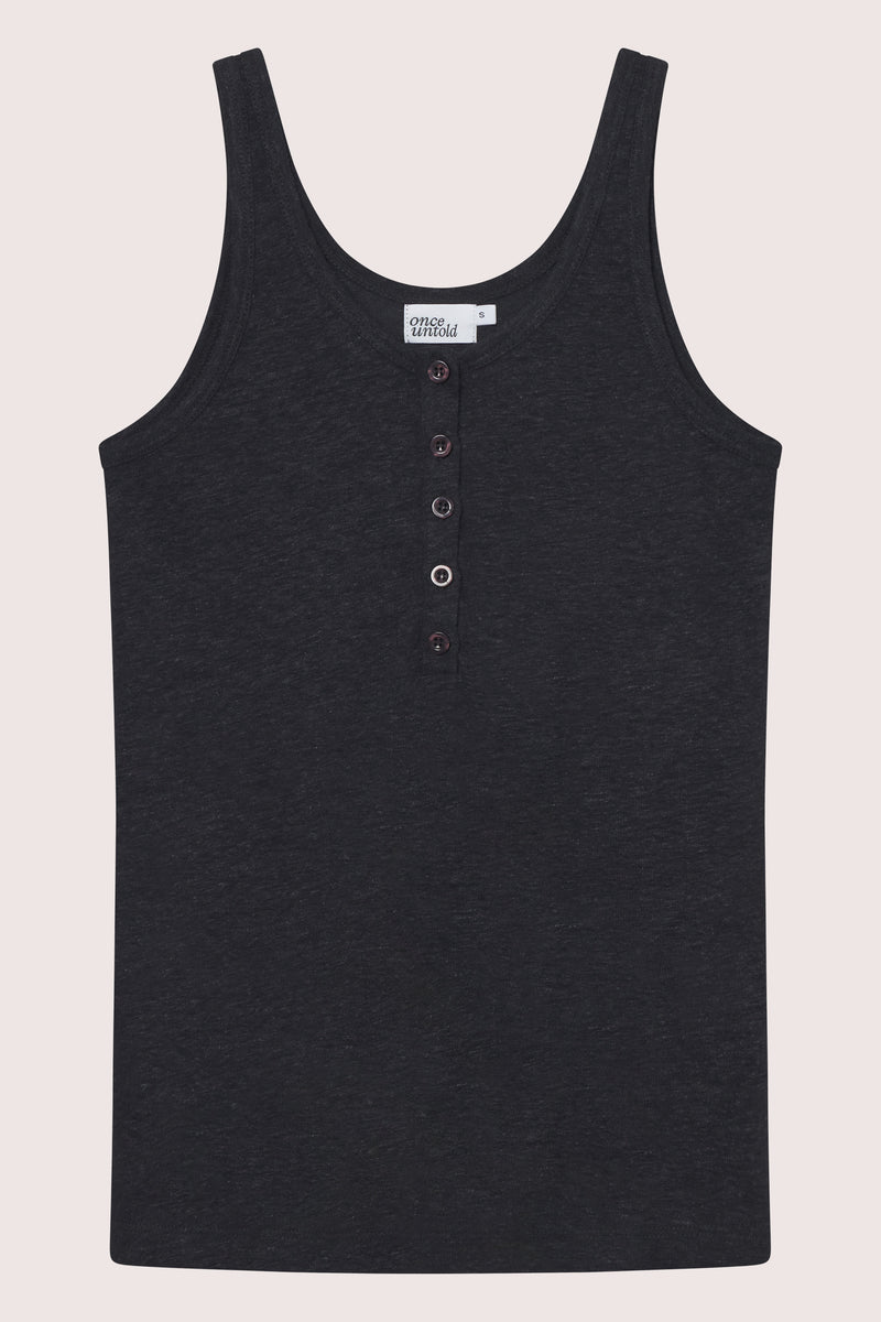 Breeze Button Tank Top - Black