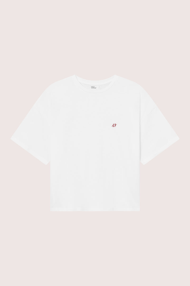 Elfreda Boxy Tee - White/ Red Printed