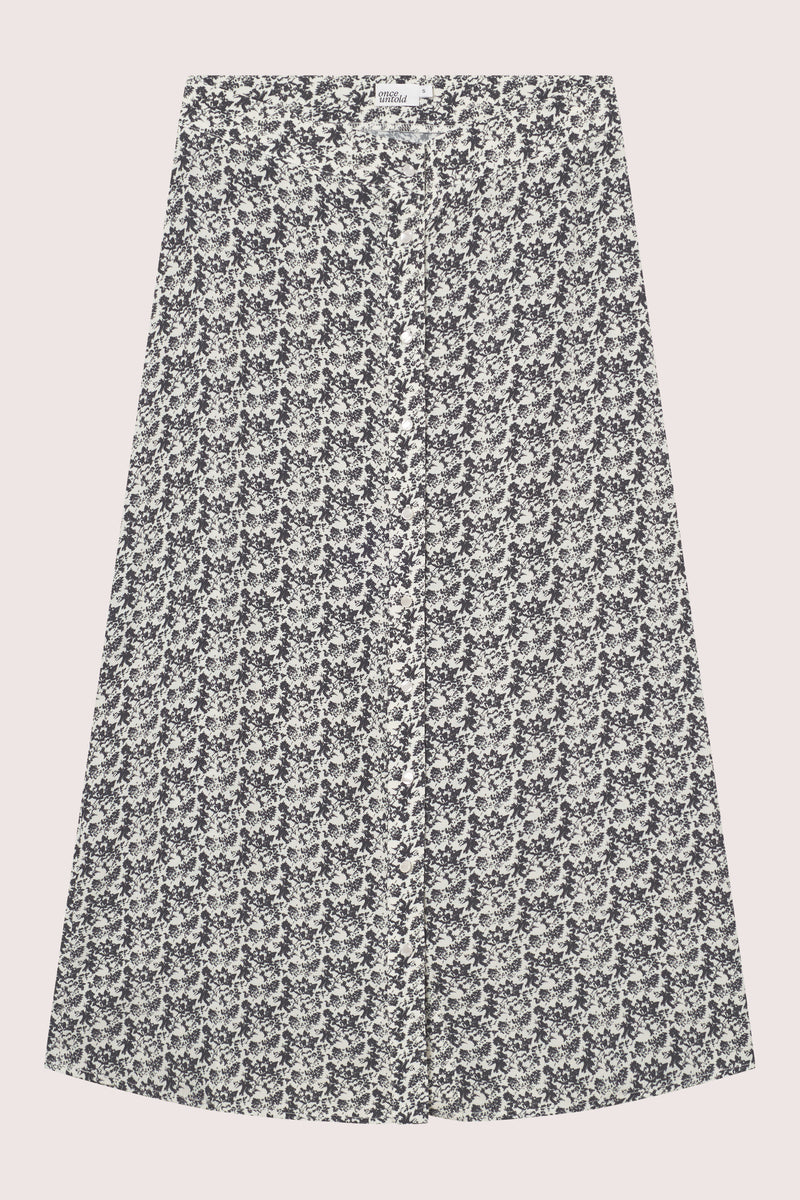 Ellen Midi Skirt - Creme Black Print