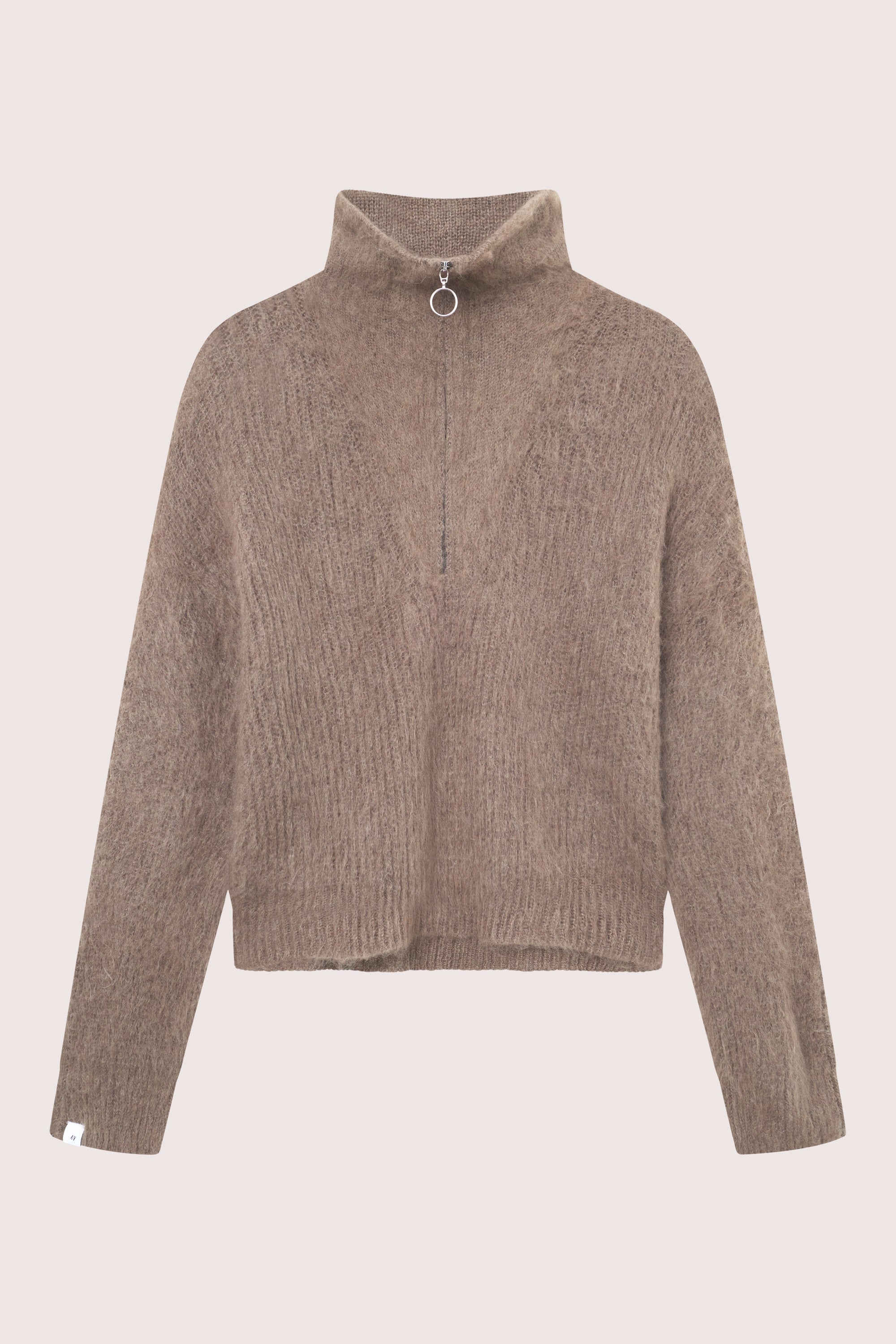 ニット・セーター IONSEOUL Honeybee Chocolat Collar Short Sleeve Knit  JE1304 Florie Brushed Zip Knit - Chocolate Brown – Once Untold