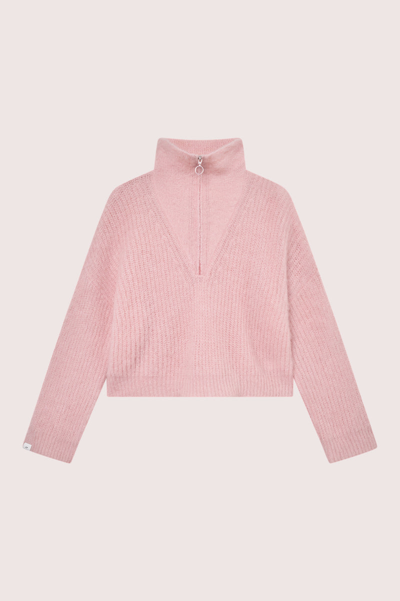 Florie Brushed Zip Knit - Baby Pink