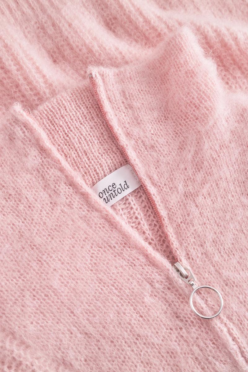 Florie Brushed Zip Knit - Baby Pink