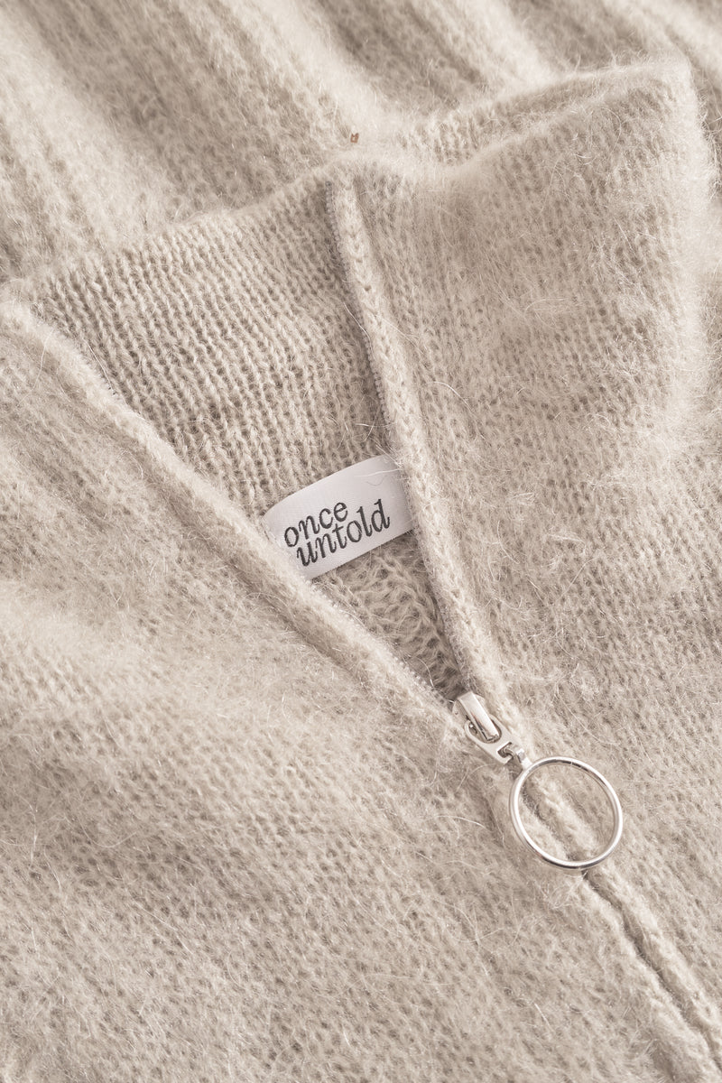 Florie Brushed Zip Knit - Washed Grey