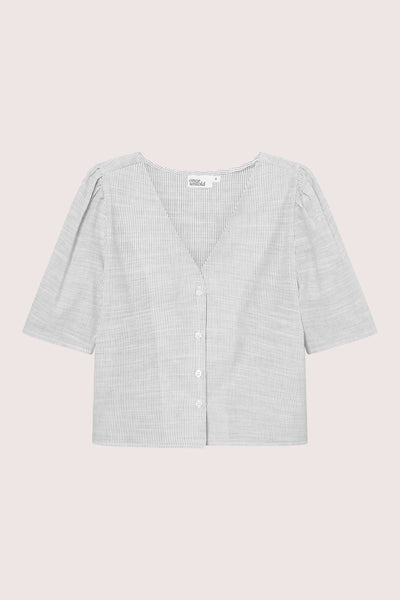 Mai Button Blouse - Anthracite Stripe