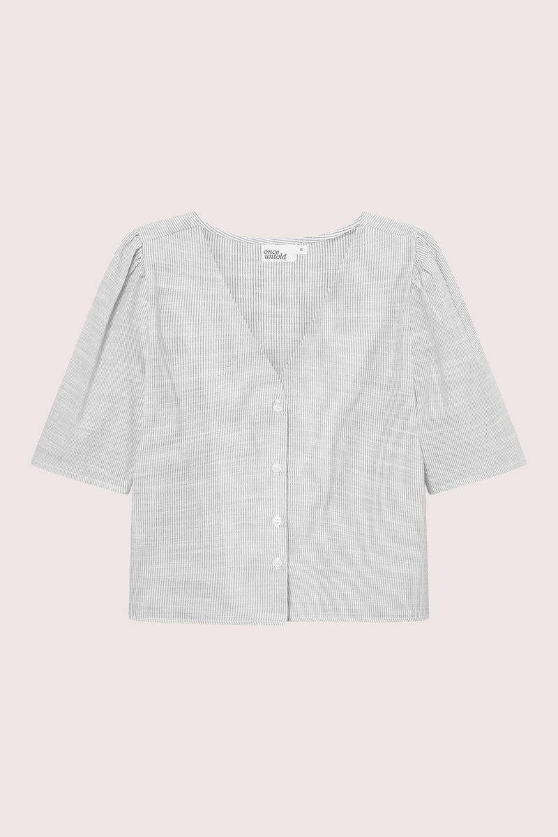 Mai Button Blouse - Anthracite Stripe
