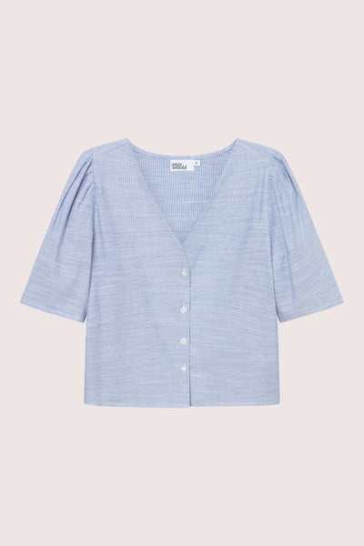 Mai Button Blouse - Lt. Blue Stripe