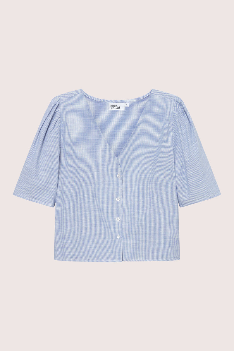 Mai Button Blouse - Lt. Blue Stripe