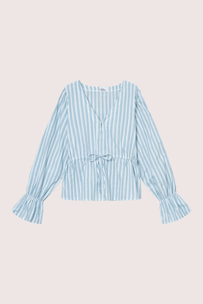 Maia Ribbon Blouse - Multi Green Stripe