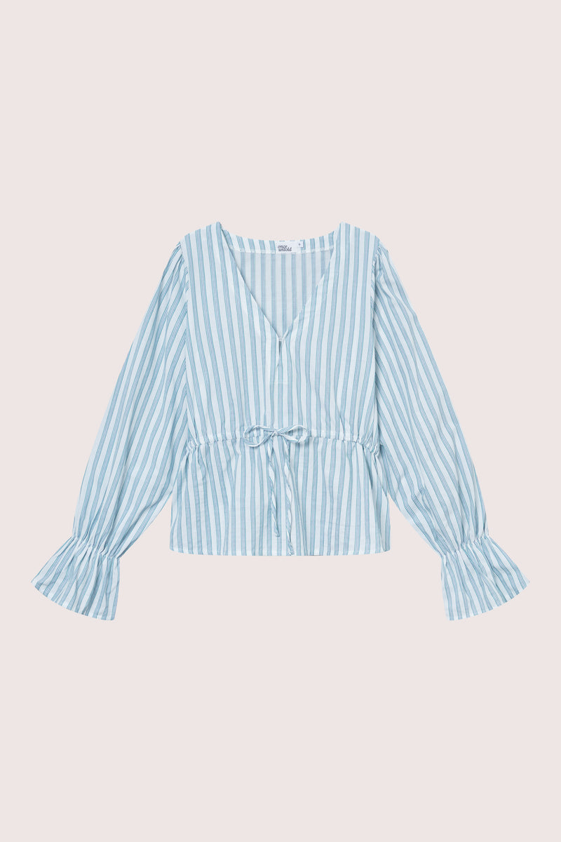 Maia Ribbon Blouse - Multi Green Stripe