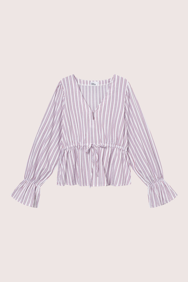 Maia Ribbon Blouse - Multi Plum Stripe