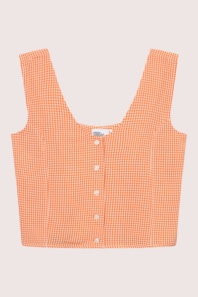Mari Button Tank Top - Clay Checked