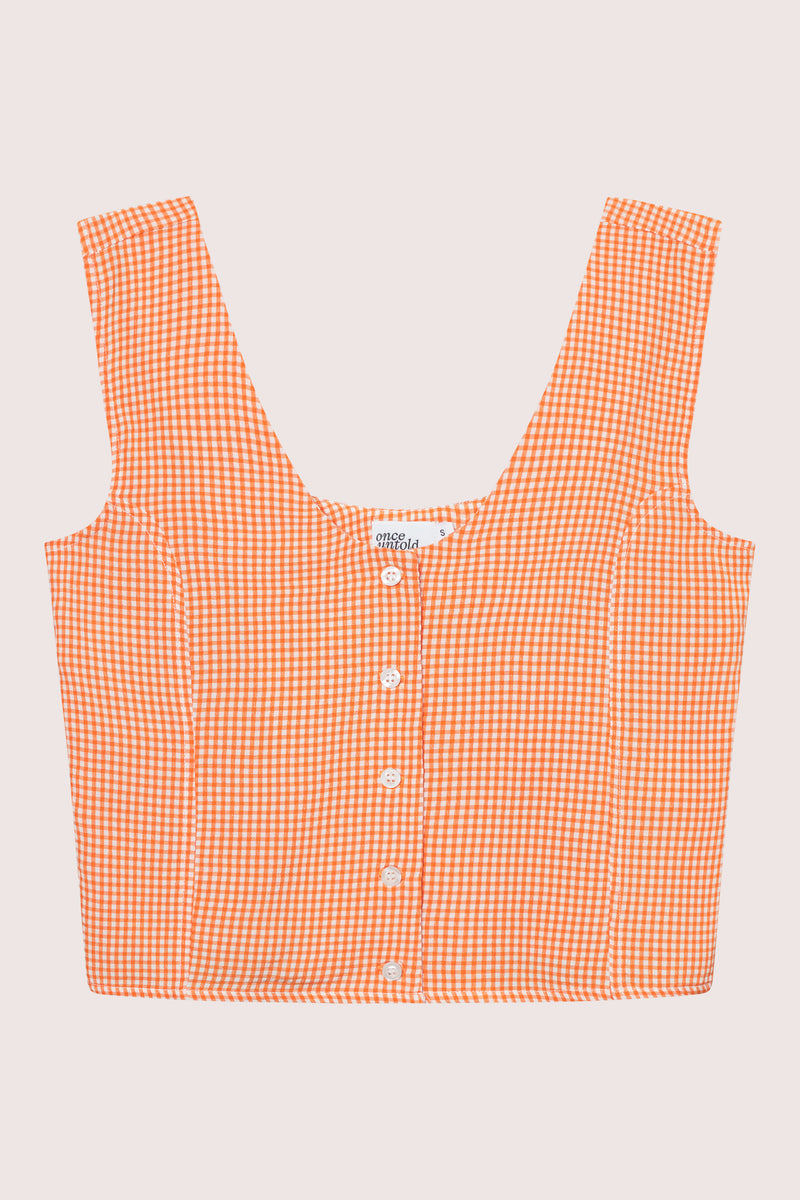 Mari Button Tank Top - Clay Checked