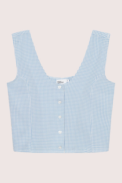 Mari Button Tank Top - Lt. Blue Checked