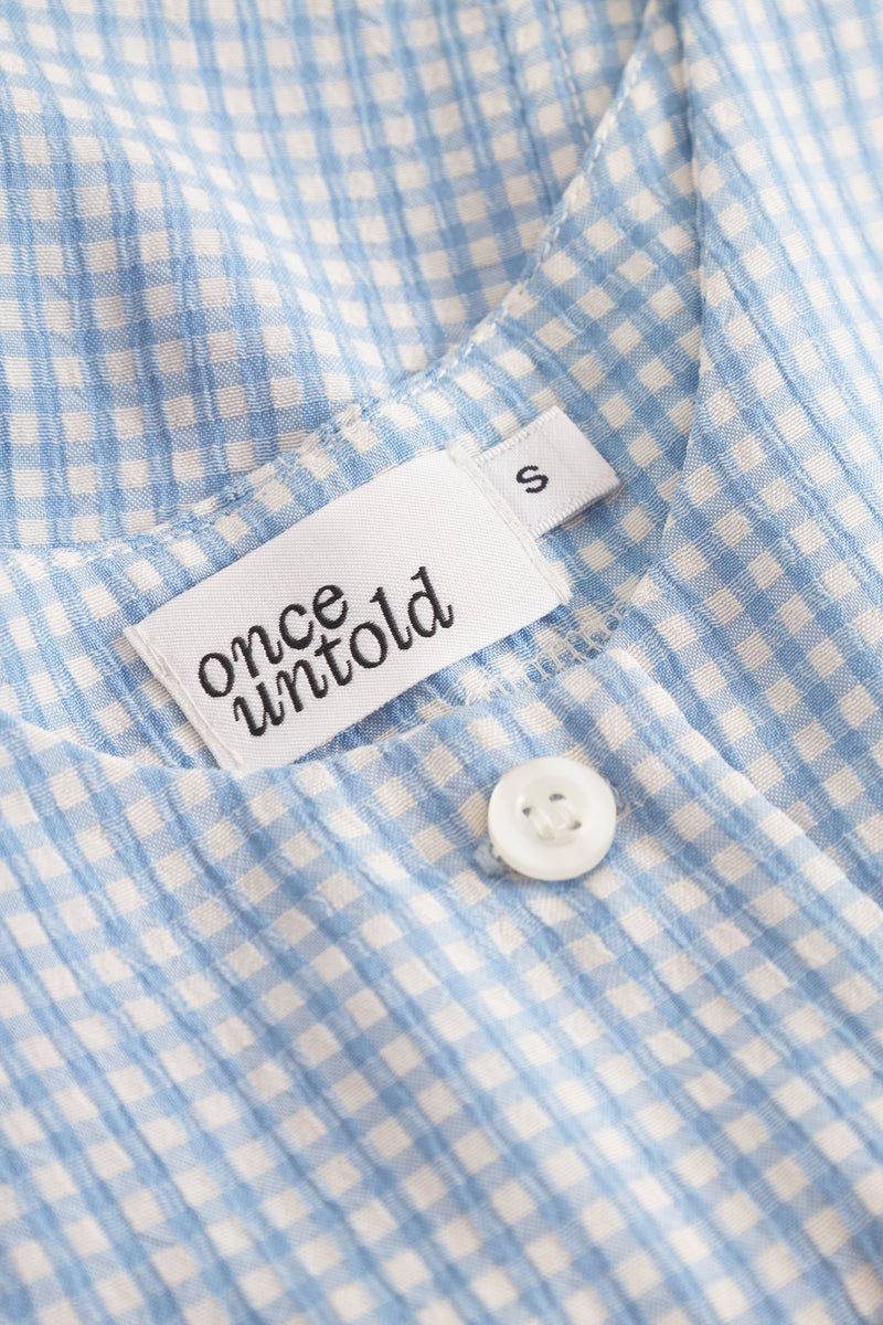 Mari Button Tank Top - Lt. Blue Checked