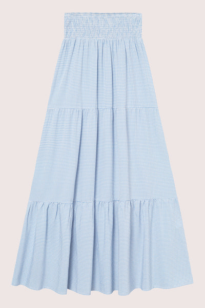 Mari Long Skirt - Lt. Blue Checked