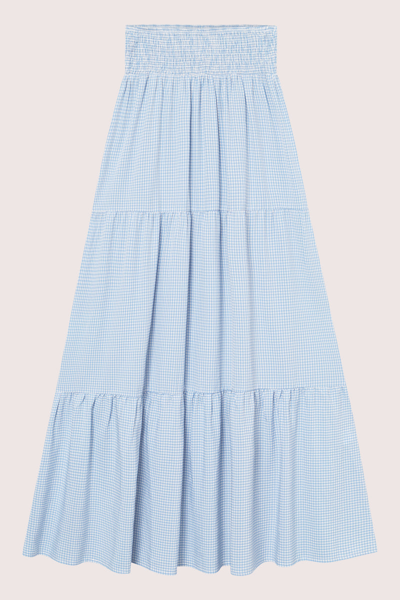 Mari Long Skirt - Lt. Blue Checked
