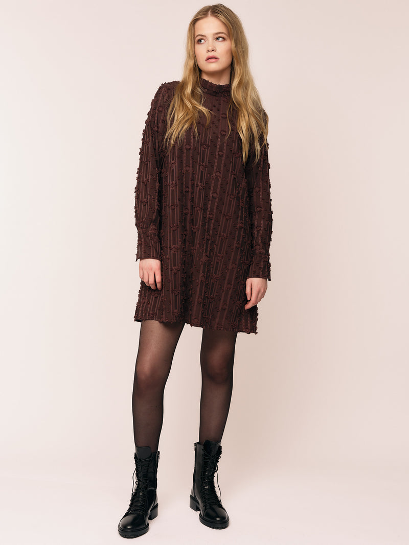 Julia Mock Neck Dress - Deep Mahogny