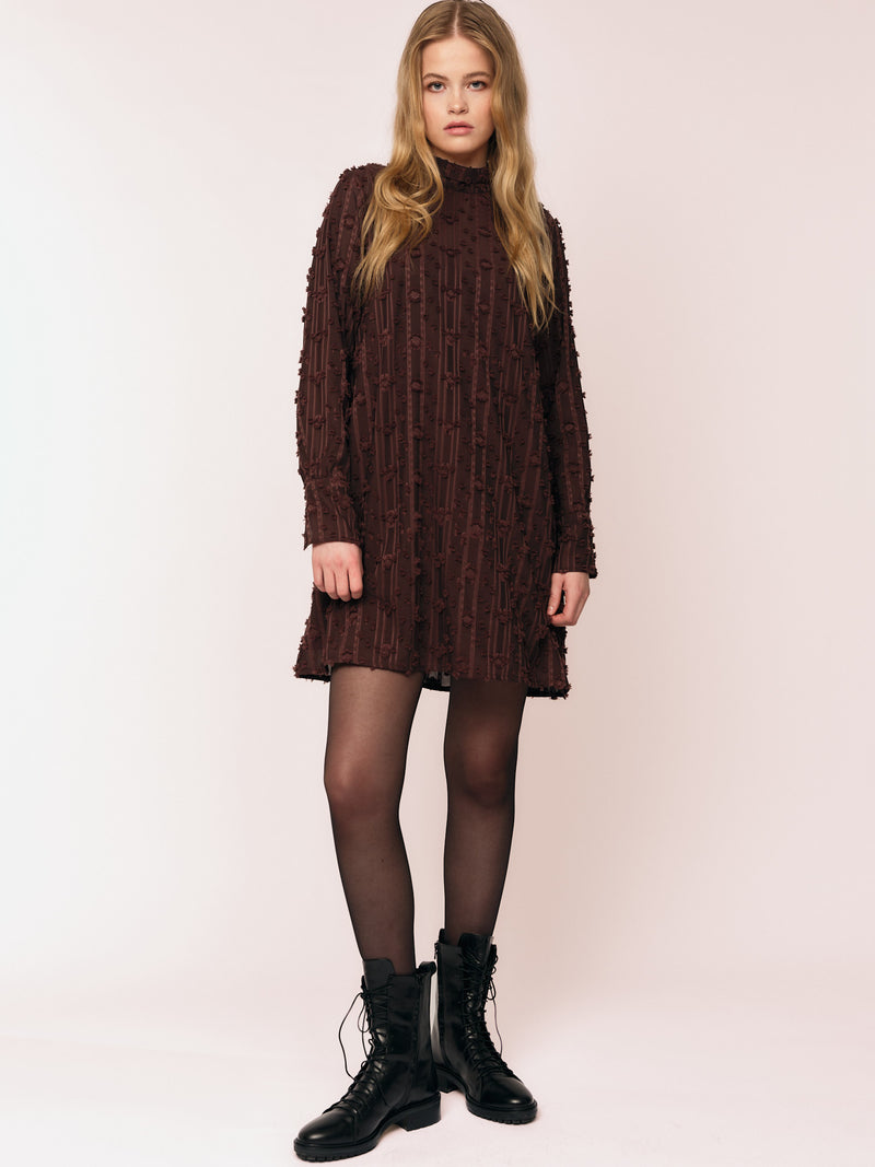Julia Mock Neck Dress - Deep Mahogny