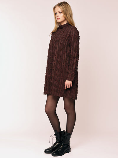 Julia Mock Neck Dress - Deep Mahogny