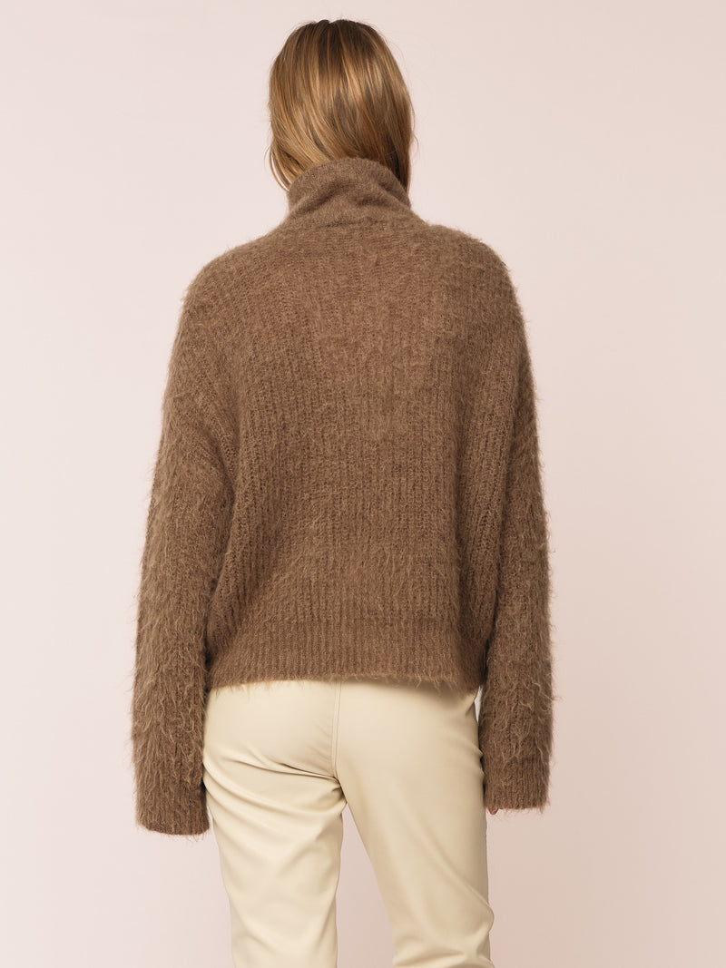 Florie Brushed Zip Knit - Chocolate Brown