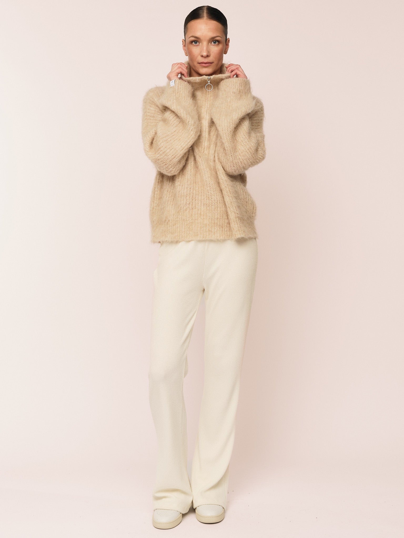 Florie Brushed Zip Knit - Warm Sand – Once Untold