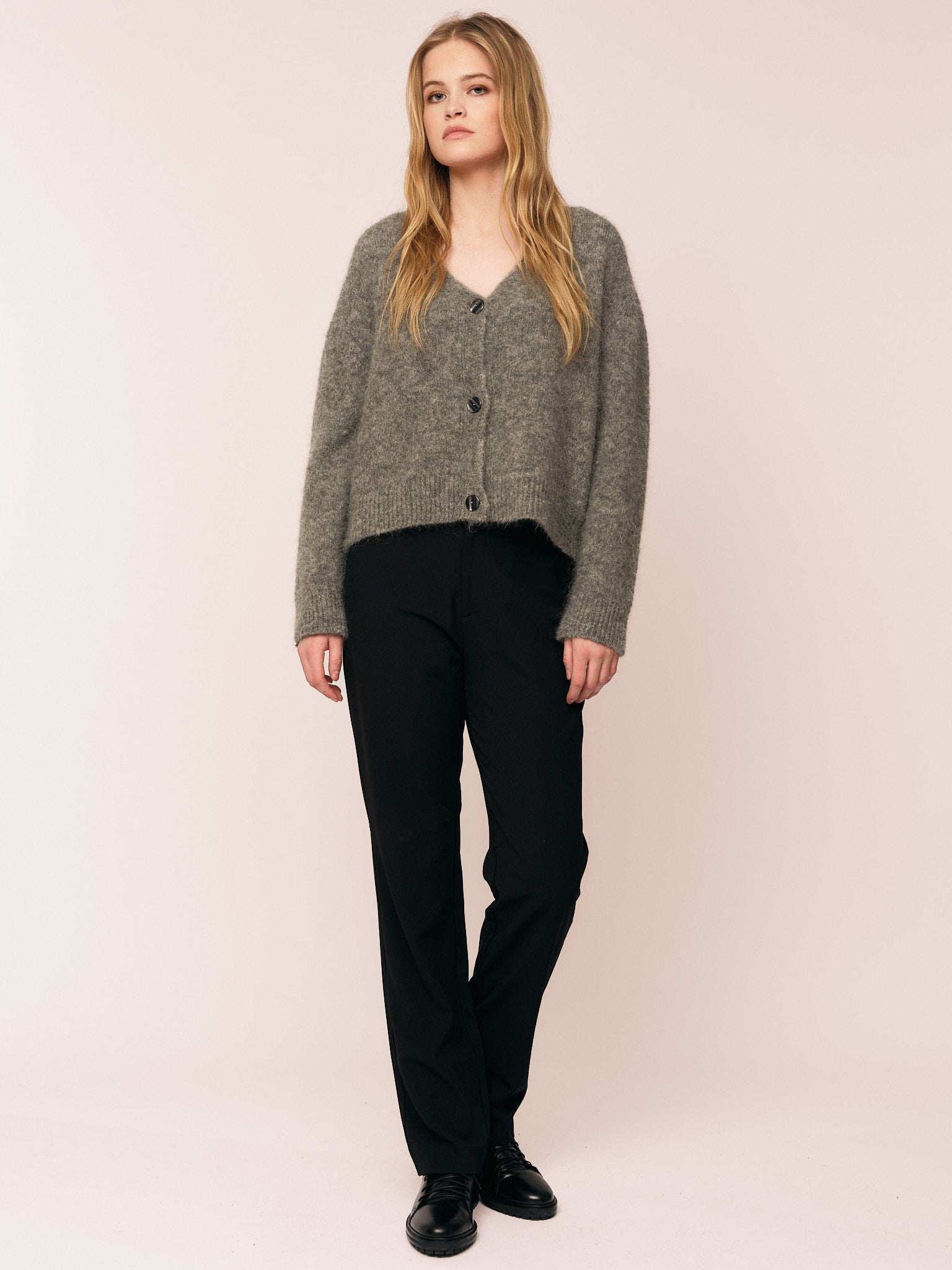 【YOURNUS】Mini V-neck Half Cardigan Astrid V Neck Cardigan - Grey – Once Untold
