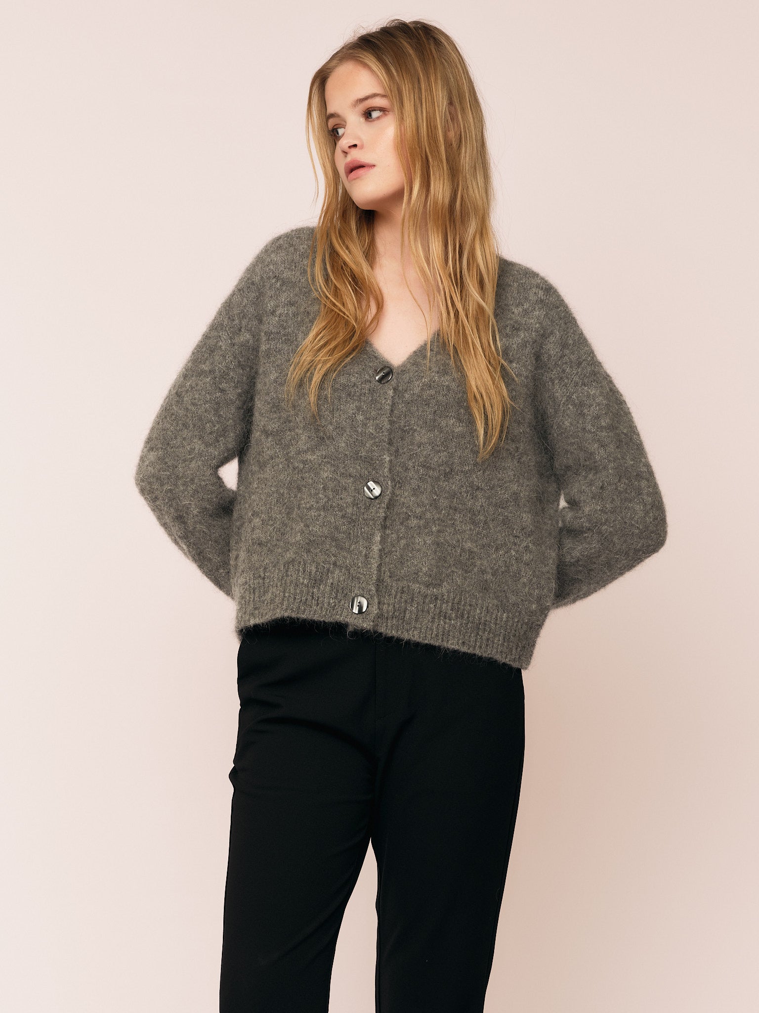 Astrid V Neck Cardigan - Grey – Once Untold