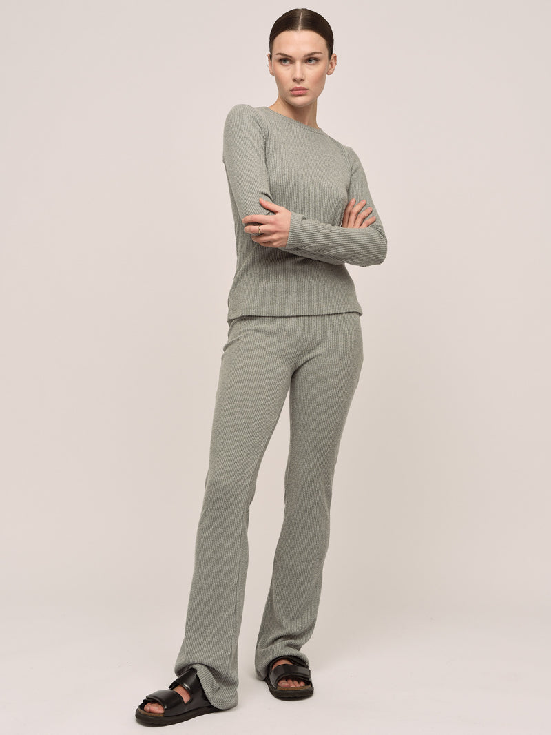 Daniela Wide Trouser - Lt Grey Melange