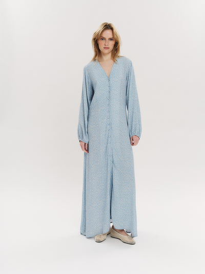 Ellen LS Long Dress - Lt Blue Petite Flower