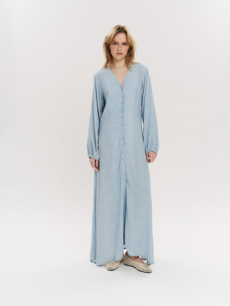 Ellen LS Long Dress - Lt Blue Petite Flower