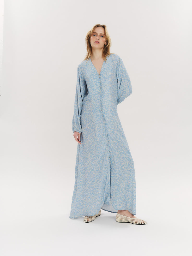 Ellen LS Long Dress - Lt Blue Petite Flower
