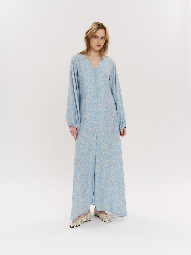 Ellen LS Long Dress - Lt Blue Petite Flower
