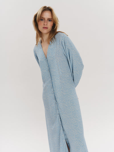 Ellen LS Long Dress - Lt Blue Petite Flower