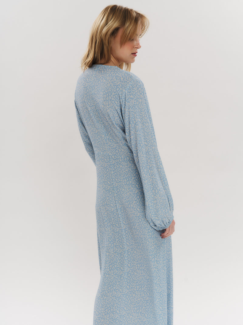 Ellen LS Long Dress - Lt Blue Petite Flower