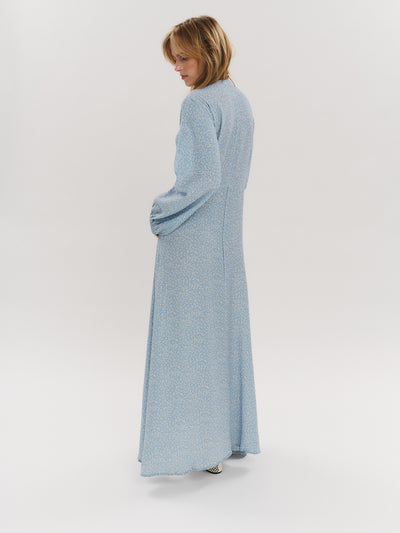 Ellen LS Long Dress - Lt Blue Petite Flower