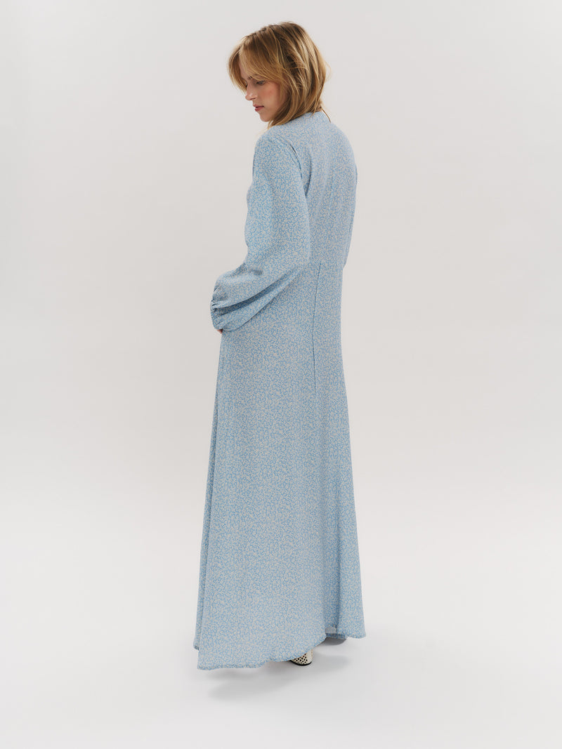 Ellen LS Long Dress - Lt Blue Petite Flower