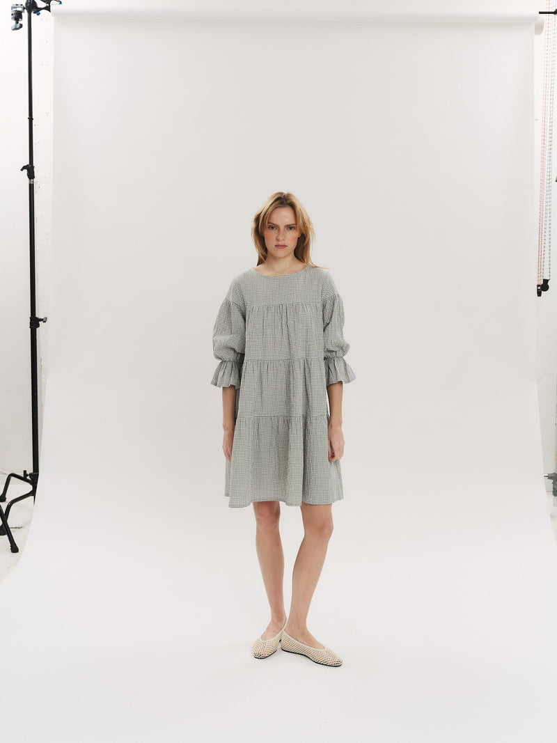 Indiana Dress - Olive Green Checked