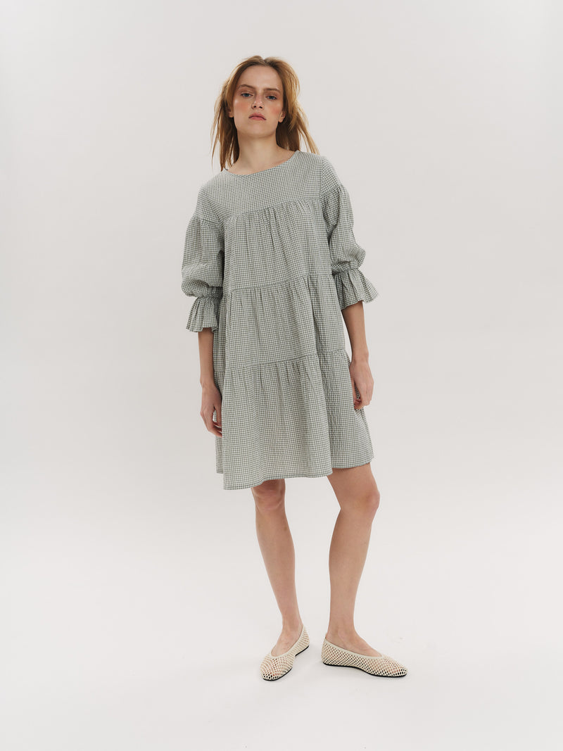 Indiana Dress - Olive Green Checked