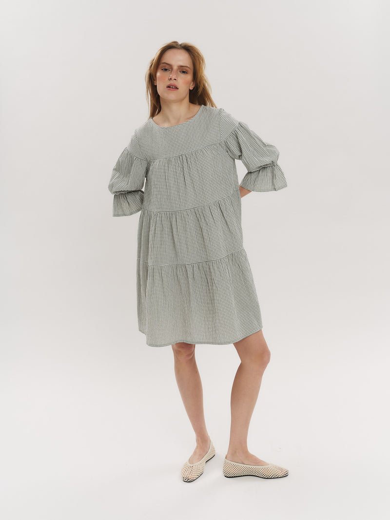 Indiana Dress - Olive Green Checked