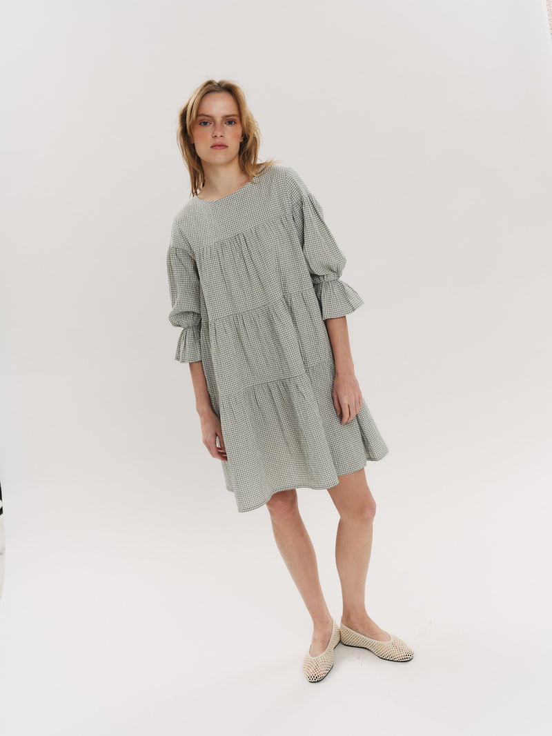 Indiana Dress - Olive Green Checked