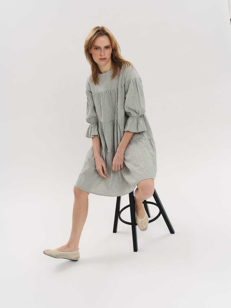Indiana Dress - Olive Green Checked