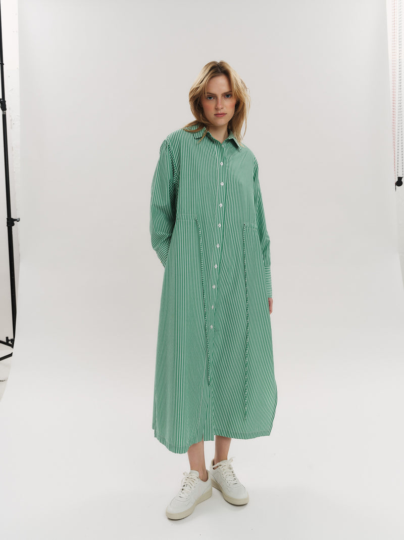 Sally Midi Dress - Vinyard Green Stripe