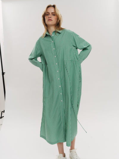 Sally Midi Dress - Vinyard Green Stripe