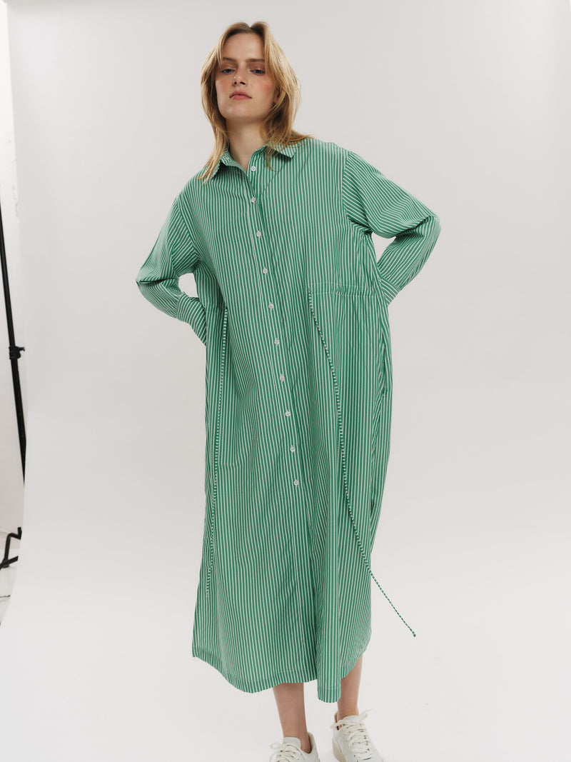 Sally Midi Dress - Vinyard Green Stripe