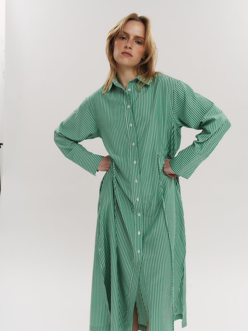 Sally Midi Dress - Vinyard Green Stripe