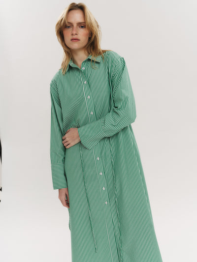 Sally Midi Dress - Vinyard Green Stripe