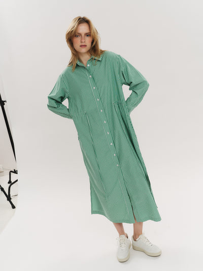 Sally Midi Dress - Vinyard Green Stripe