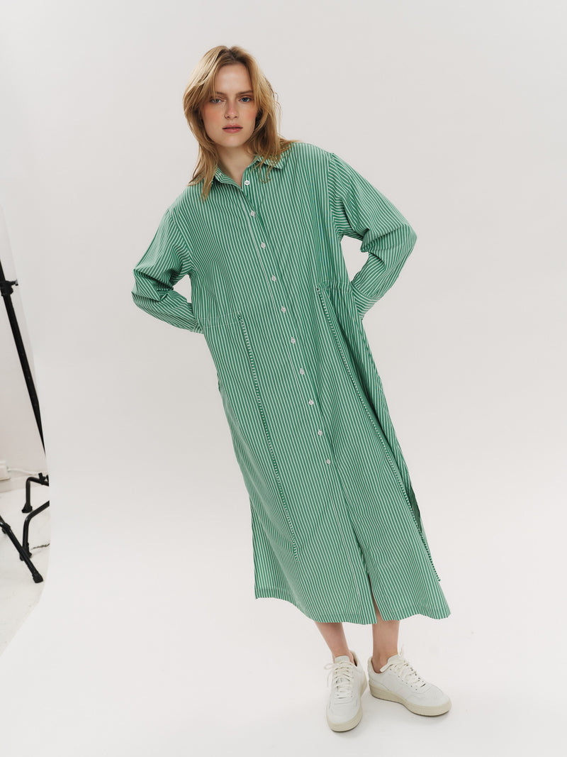 Sally Midi Dress - Vinyard Green Stripe